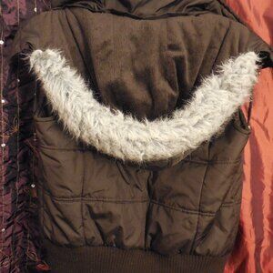 Puffy vest with fur lined hood